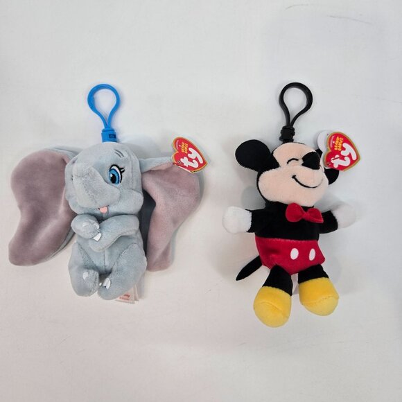 Ty Disney Mickey Mouse and Dumbo Plush Key Clips Keychains Lot of 2 NEW - Picture 2 of 12